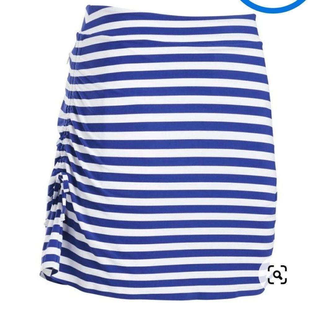 G/FORE Women’s White & Blue Stripes Print Golf Skirt Skort side Ruching …